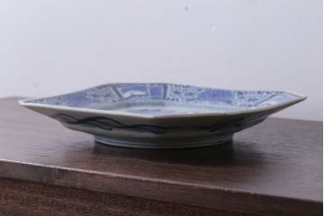 アンティーク雑貨　アンティーク　江戸〜明治　花鳥の図　染付八角皿(古伊万里)