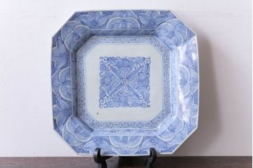 アンティーク雑貨　古民具・骨董　江戸〜明治　線描き染付八角皿