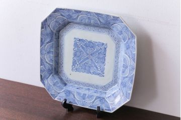 アンティーク雑貨　古民具・骨董　江戸〜明治　線描き染付八角皿