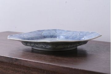 アンティーク雑貨　古民具・骨董　江戸〜明治　線描き染付八角皿