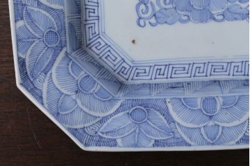 アンティーク雑貨　古民具・骨董　江戸〜明治　線描き染付八角皿