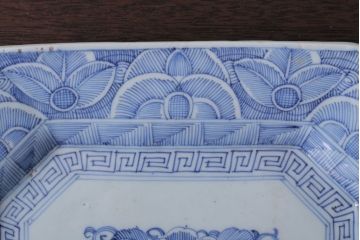 アンティーク雑貨　古民具・骨董　江戸〜明治　線描き染付八角皿