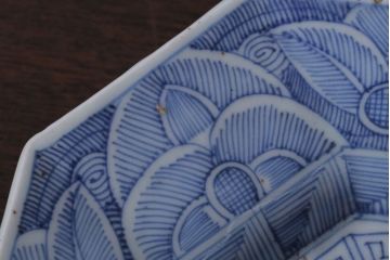 アンティーク雑貨　古民具・骨董　江戸〜明治　線描き染付八角皿