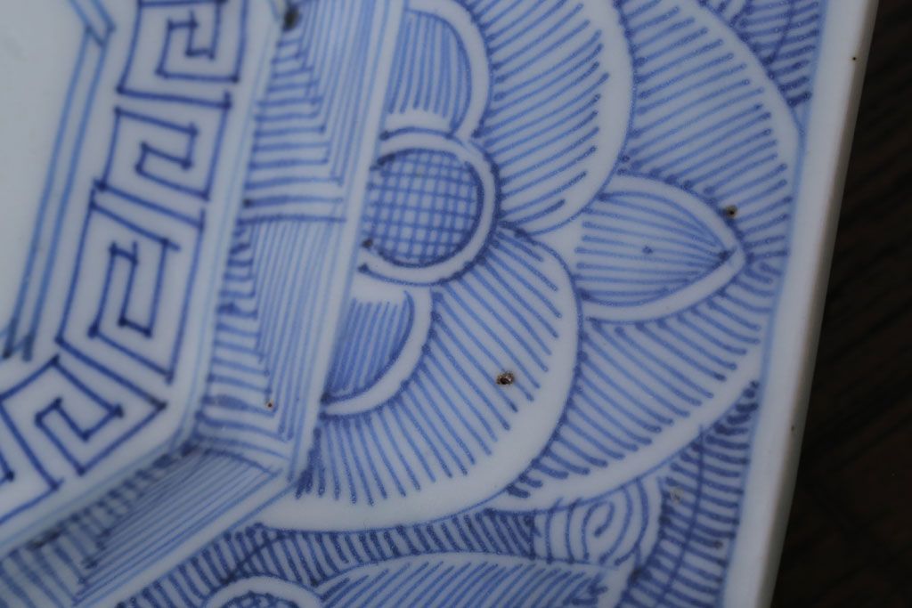 アンティーク雑貨　古民具・骨董　江戸〜明治　線描き染付八角皿