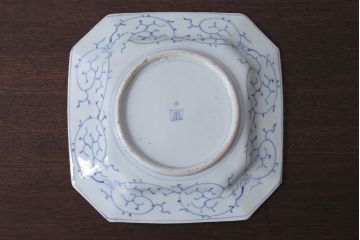 アンティーク雑貨　古民具・骨董　江戸〜明治　線描き染付八角皿