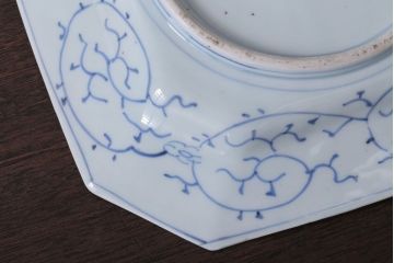 アンティーク雑貨　古民具・骨董　江戸〜明治　線描き染付八角皿