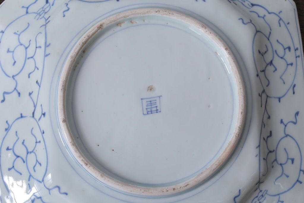 アンティーク雑貨　古民具・骨董　江戸〜明治　線描き染付八角皿