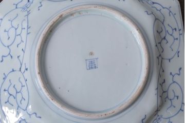 アンティーク雑貨　古民具・骨董　江戸〜明治　線描き染付八角皿