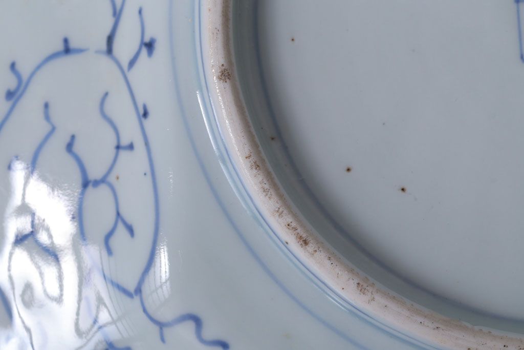 アンティーク雑貨　古民具・骨董　江戸〜明治　線描き染付八角皿