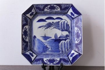 アンティーク雑貨　古民具・骨董　明治期!染付八角皿(伊万里)