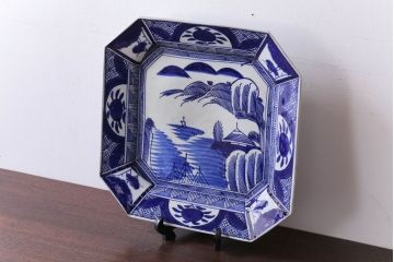 アンティーク雑貨　古民具・骨董　明治期!染付八角皿(伊万里)