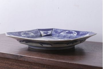 アンティーク雑貨　古民具・骨董　明治期!染付八角皿(伊万里)