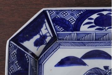 アンティーク雑貨　古民具・骨董　明治期!染付八角皿(伊万里)