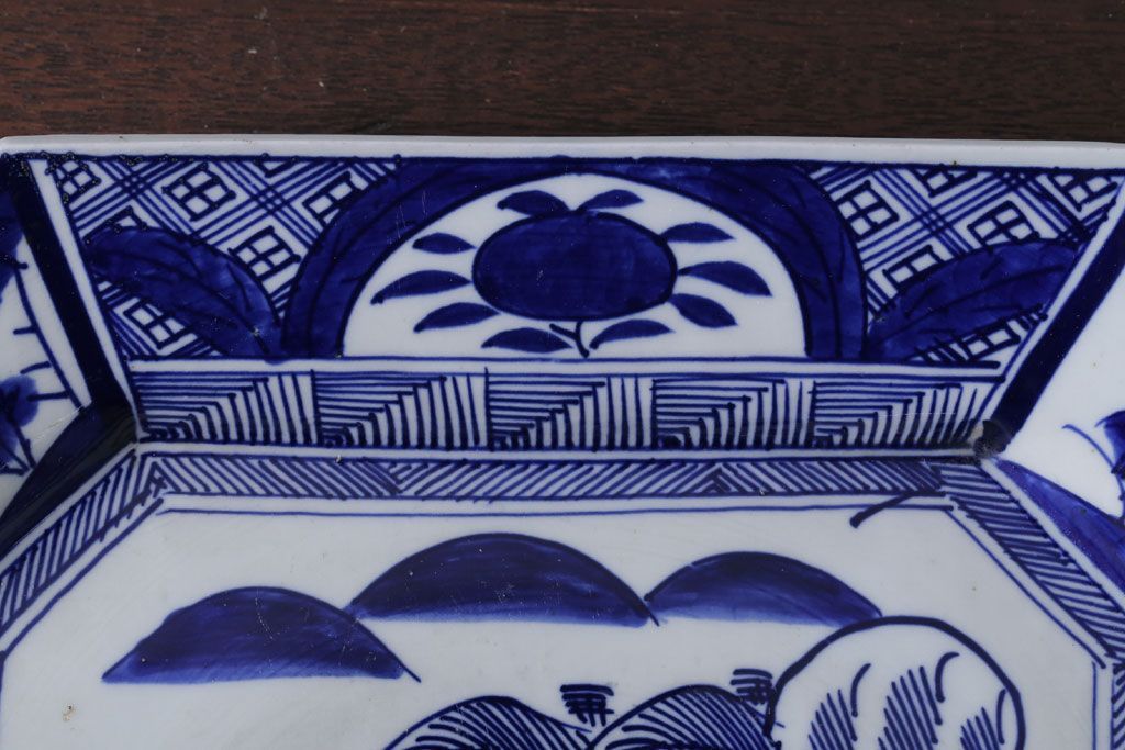 アンティーク雑貨　古民具・骨董　明治期!染付八角皿(伊万里)