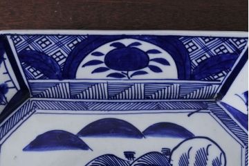 アンティーク雑貨　古民具・骨董　明治期!染付八角皿(伊万里)