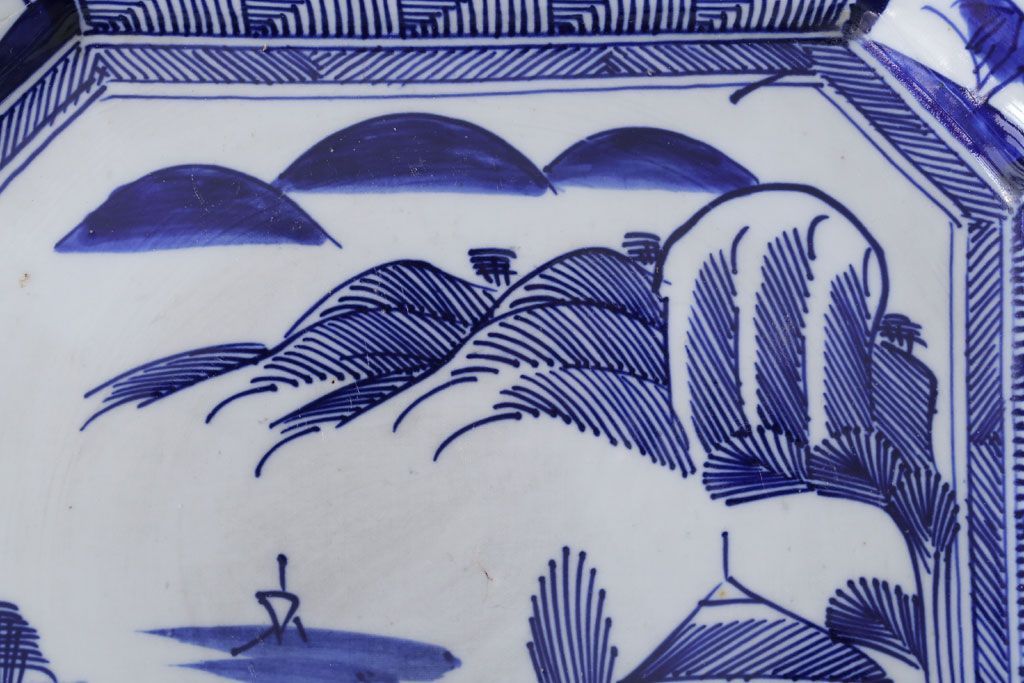 アンティーク雑貨　古民具・骨董　明治期!染付八角皿(伊万里)