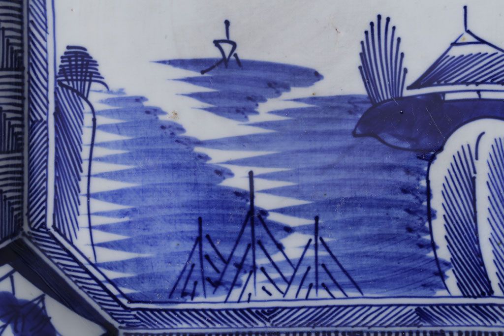 アンティーク雑貨　古民具・骨董　明治期!染付八角皿(伊万里)