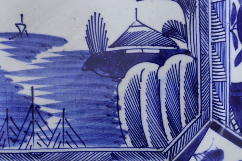 アンティーク雑貨　古民具・骨董　明治期!染付八角皿(伊万里)