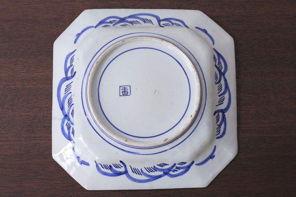 アンティーク雑貨　古民具・骨董　明治期!染付八角皿(伊万里)