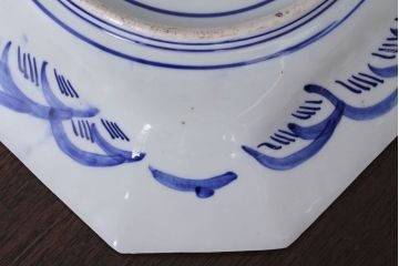 アンティーク雑貨　古民具・骨董　明治期!染付八角皿(伊万里)