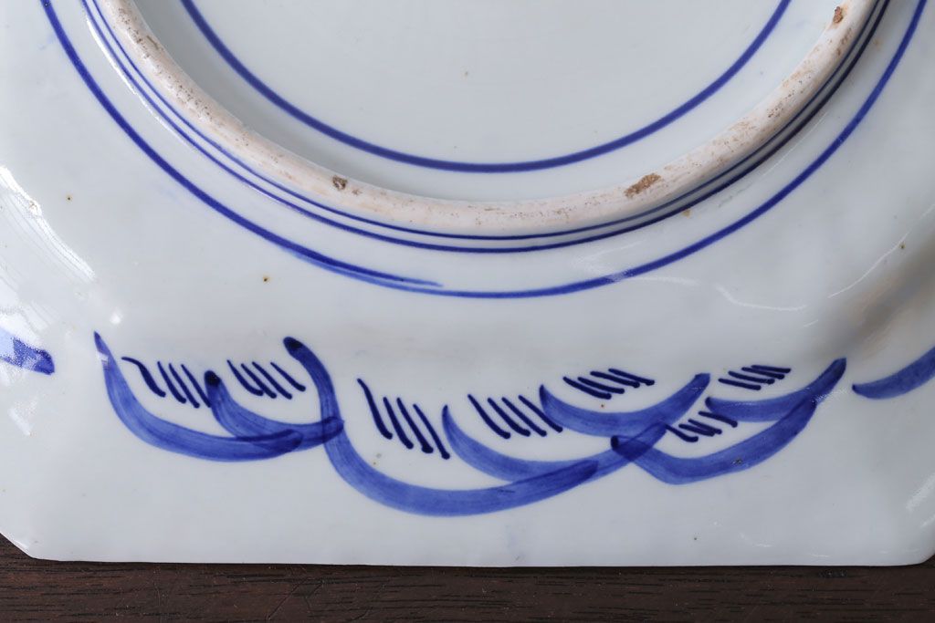 アンティーク雑貨　古民具・骨董　明治期!染付八角皿(伊万里)