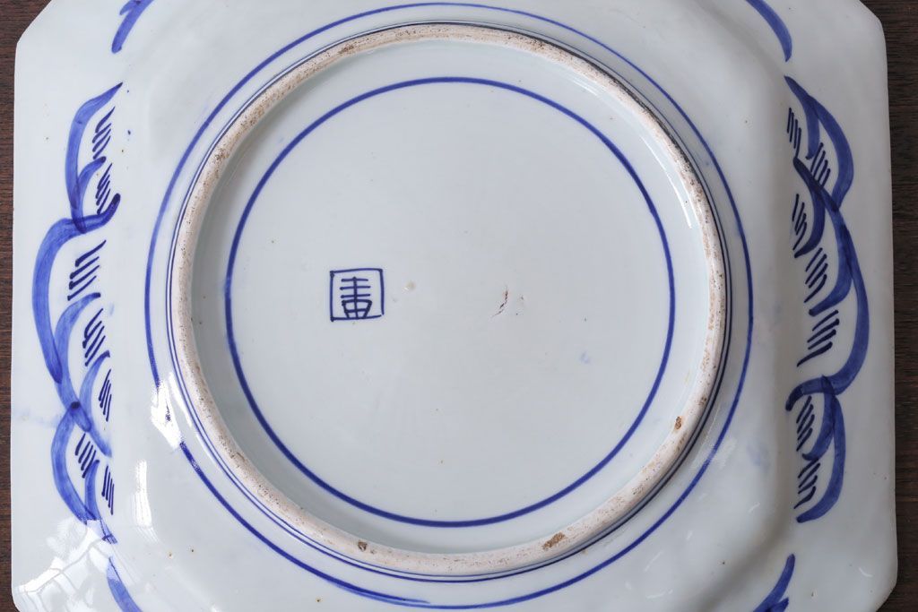 アンティーク雑貨　古民具・骨董　明治期!染付八角皿(伊万里)