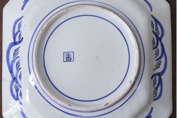 アンティーク雑貨　古民具・骨董　明治期!染付八角皿(伊万里)