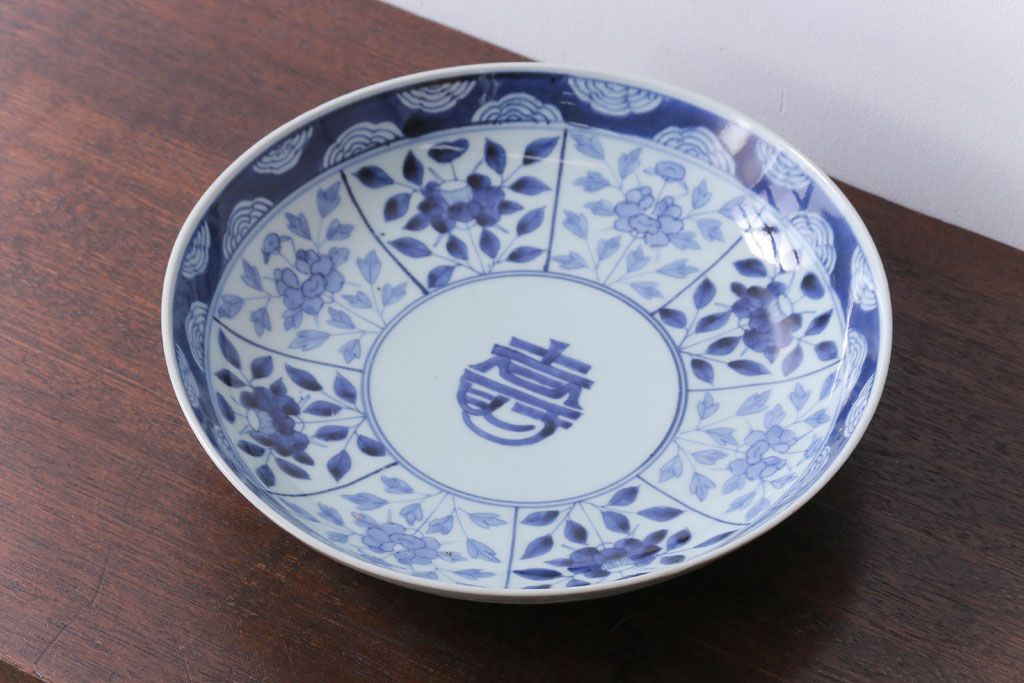 古民具・骨董　江戸期　大明成化年製!芙蓉手染付大皿