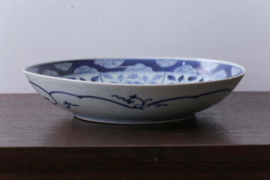 古民具・骨董　江戸期　大明成化年製!芙蓉手染付大皿