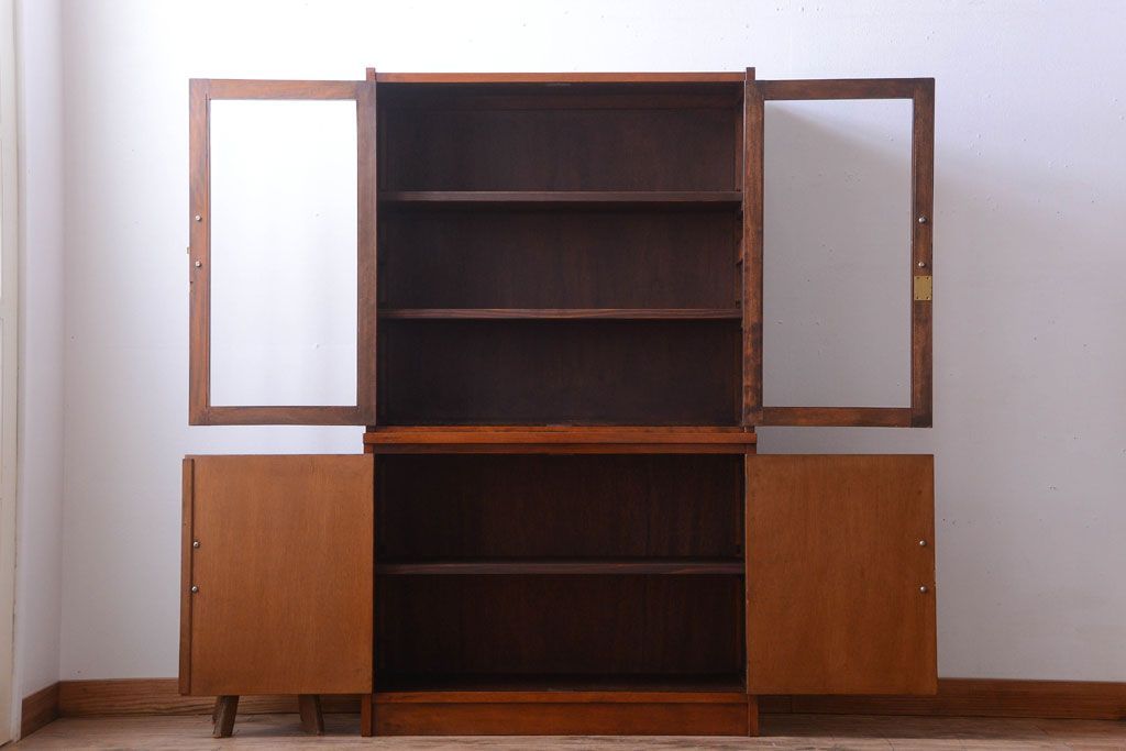 レトロ家具　昭和レトロ　シンプルなアンティーク食器棚(カップボード)