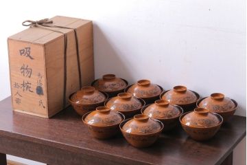 アンティーク雑貨　大正四年　蒔絵の美しい木製お椀10客(漆器)