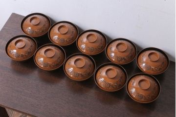 アンティーク雑貨　大正四年　蒔絵の美しい木製お椀10客(漆器)