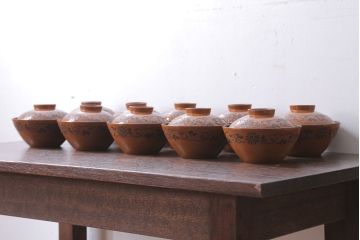 アンティーク雑貨　大正四年　蒔絵の美しい木製お椀10客(漆器)