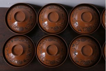 アンティーク雑貨　大正四年　蒔絵の美しい木製お椀10客(漆器)