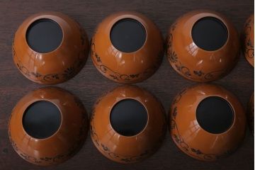 アンティーク雑貨　大正四年　蒔絵の美しい木製お椀10客(漆器)