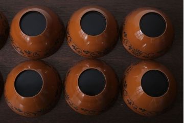 アンティーク雑貨　大正四年　蒔絵の美しい木製お椀10客(漆器)