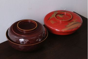 アンティーク雑貨　大正〜昭和初期　金蒔絵菓子鉢2点(漆器)