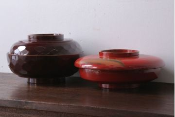 アンティーク雑貨　大正〜昭和初期　金蒔絵菓子鉢2点(漆器)