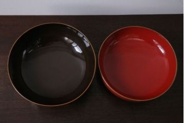 アンティーク雑貨　大正〜昭和初期　金蒔絵菓子鉢2点(漆器)