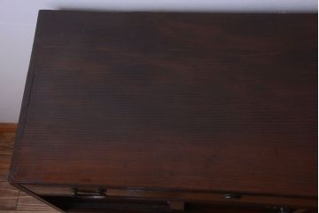 アンティーク家具　古民具・骨董　かくし付き　前面桑材のアンティーク横桟引き戸帳場箪笥