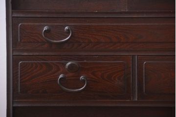 アンティーク家具　古民具・骨董　かくし付き　前面桑材のアンティーク横桟引き戸帳場箪笥