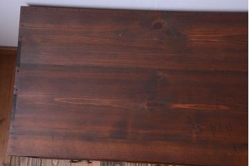 アンティーク家具　アンティーク　気泡ガラス引き戸の鉄脚ローボード