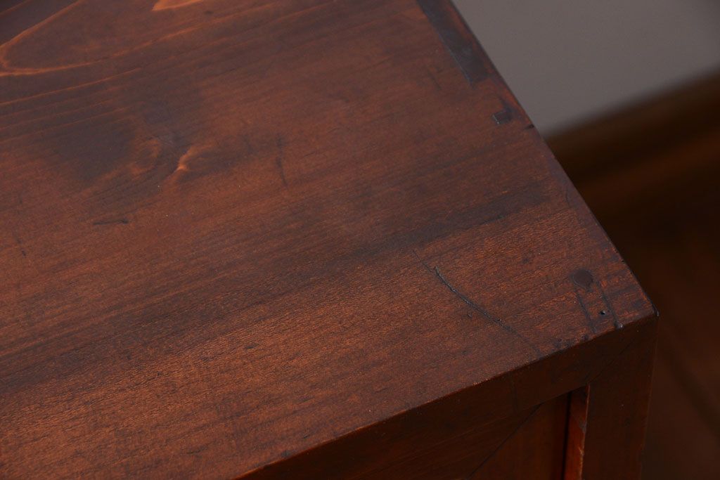 アンティーク家具　アンティーク　気泡ガラス引き戸の鉄脚ローボード