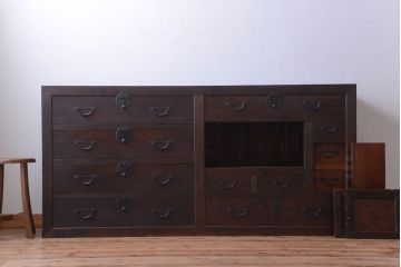アンティーク家具　古民具・骨董　大きな収納箪笥サイドボード(水屋箪笥)