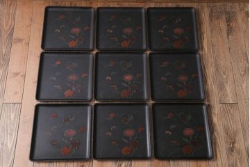 アンティーク雑貨　古民具・骨董　明治期　石目塗蒔絵膳9客