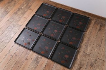 アンティーク雑貨　古民具・骨董　明治期　石目塗蒔絵膳9客