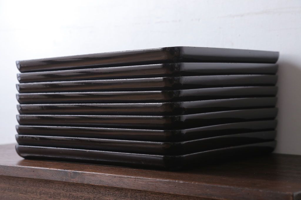 アンティーク雑貨　古民具・骨董　明治期　石目塗蒔絵膳9客