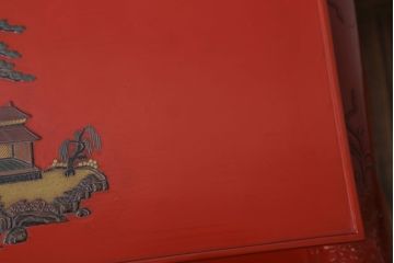 アンティーク雑貨　中国?古い朱漆木製花台(彫刻・堆朱・蒔絵)