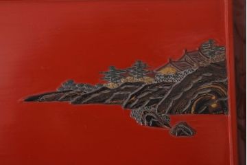 アンティーク雑貨　中国?古い朱漆木製花台(彫刻・堆朱・蒔絵)