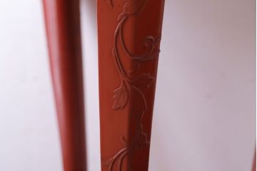 アンティーク雑貨　中国?古い朱漆木製花台(彫刻・堆朱・蒔絵)